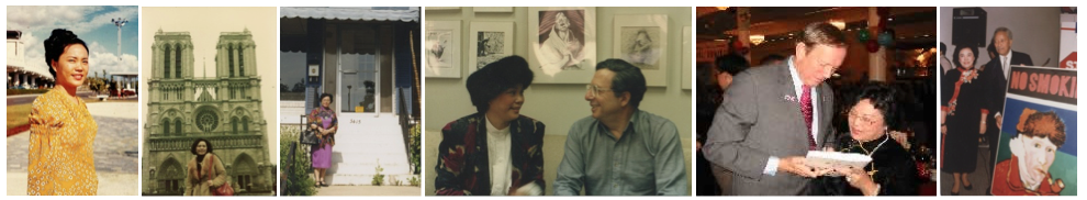 Lucia grow up at a Zen Master family, as her grand farther was a famous Zen Master, this photo taken 1973 before she left Taiwan. / 1974 She was Study in Paris University/After 20 years Lucia Visit her first art gallery in Washington DC (1980-84) Lucia with Art News Editor and publisher: Milton Estrow ../Lucia present TF Chen’s Art For Humanity World tour booklet to New York State Governor/Lucia with New York City Mayor on TV holding TF Chen No smoking for No Smoking campaign